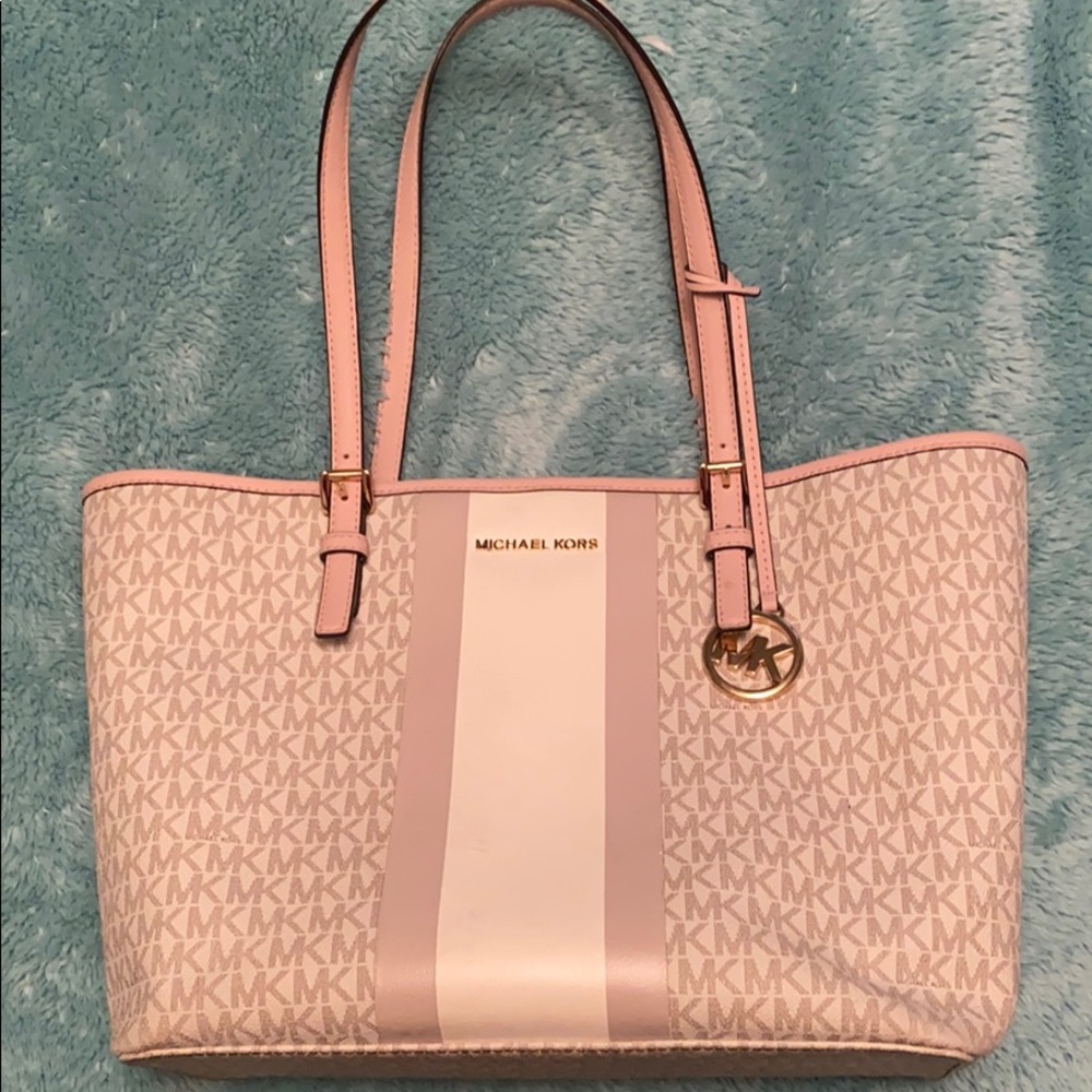 Pink and White Michael Kors Tote Bag